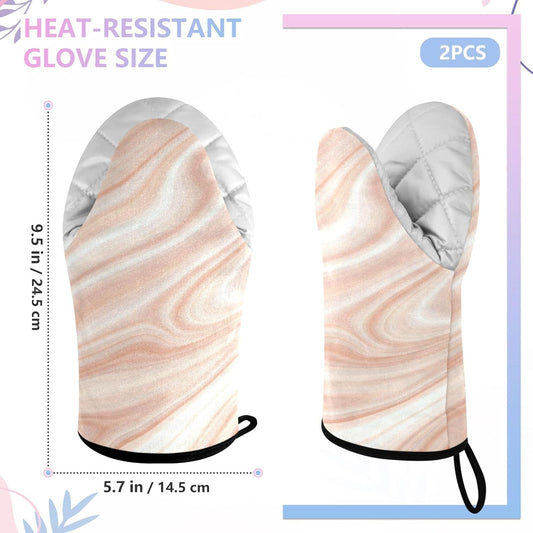 Kigai Oven Mitts Heat Resistant Kitchen Gloves, Light Pink Marble Classic Oven Gloves with Hanging Loop for Baking BBQ Cooking Grilling, 1 Pair, 9.5 in