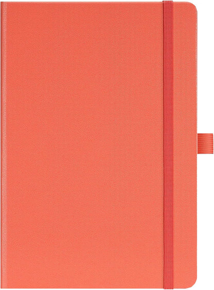 Ruled Notebook/Journal - Classic Lined Journal/Notebook, 5.3'' x 8.26'', Hardcover with Thick Paper, Banded + Pen Holder +Inner Pocket - Coral Pink