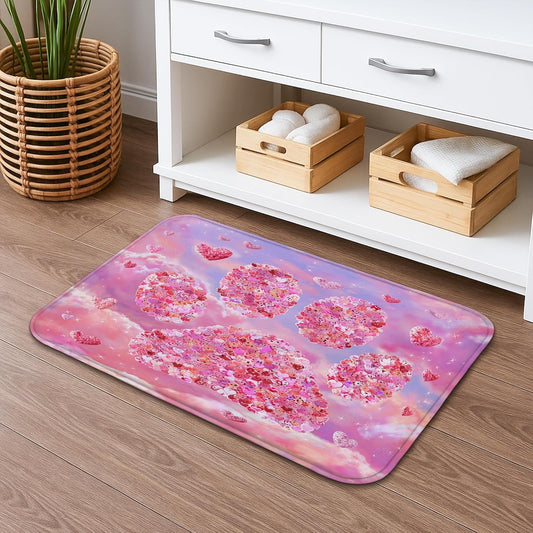 Romantic Floral Quick Dry Bath Mat, Artistic Peach Flower Paw Print Absorbent Non Slip Shower Mat, Spring Decorative Washable Bath Rugs for Bathroom Toilet Restroom 16x24 Inch