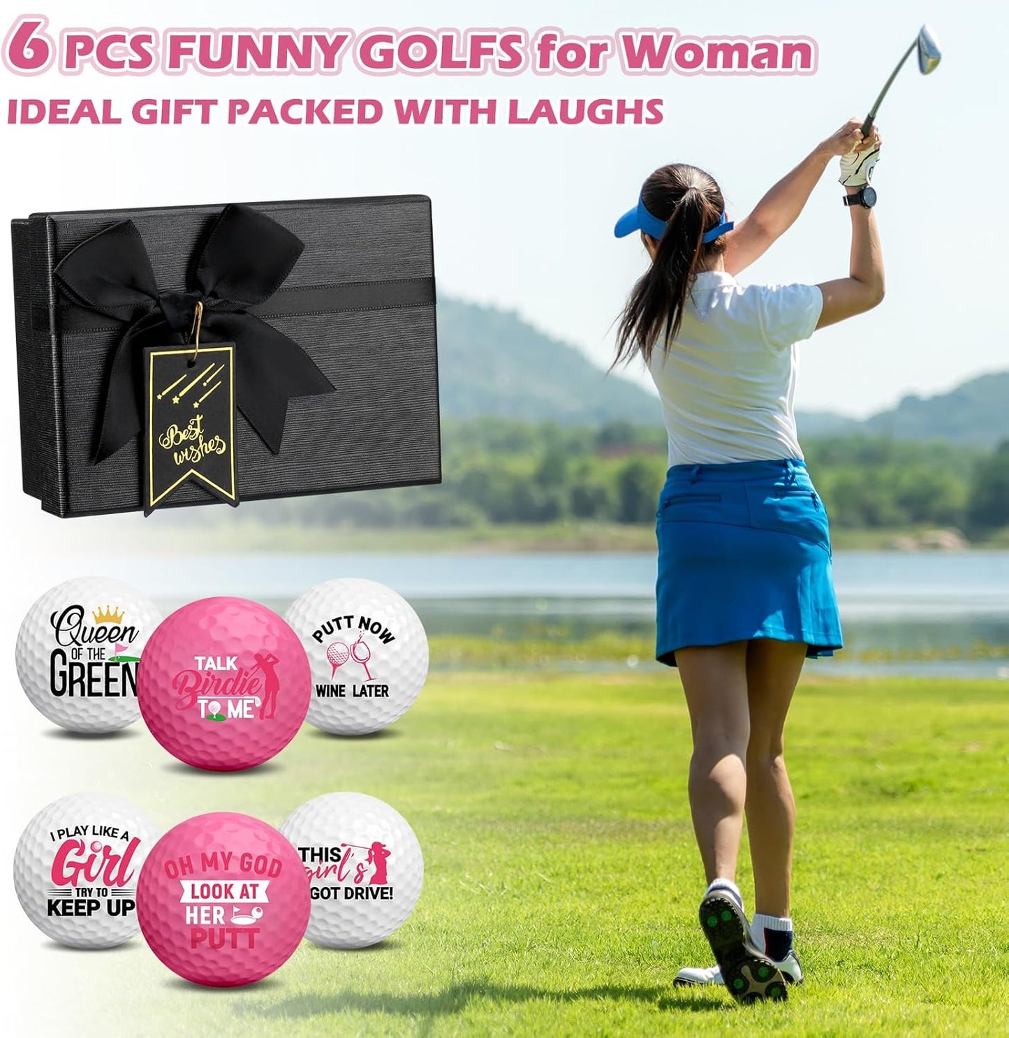 Realspring Women's Golf Ball Funny Golf Ball for Women with Tees and Gift Box Golfing Gifts for Women Coworker Employee Golfer