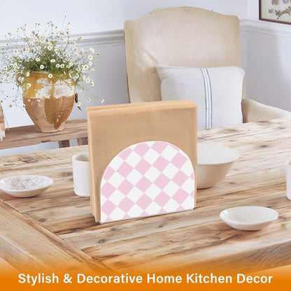 Light Pink and White Checkered Napkin Holder for Table Acrylic Cocktail Napkin Holders Decorative Tissue Paper Holder Vertical Napkin Dispenser for Home Kitchen Dining Decor, 2 PC