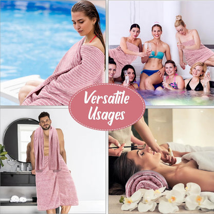 SmoothNovelty 16 Pack Microfiber Bath Towels Bulk 27'' x 60'' Oversized Size Bath Towel Highly Absorbent Extra Large Soft Drying for Beach Shower Summer Salon Sport Gym Party (Pinstripe,Pink)