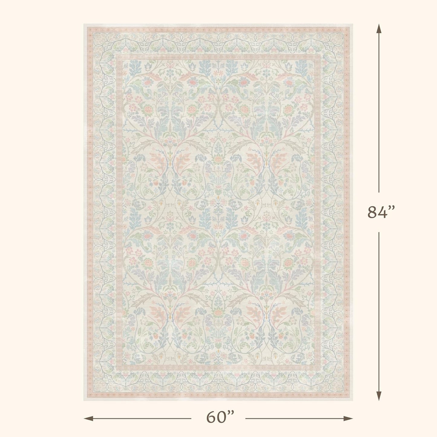 Washable Blue and Pink Rug 5x7 - Baby Girls Nursery Rug Non Slip, Soft Pastel Kids Playroom Decor Carpet, Light Blue and Green Oushak Floral Bedroom Living Room Dorm Carpet (Green and Pink)