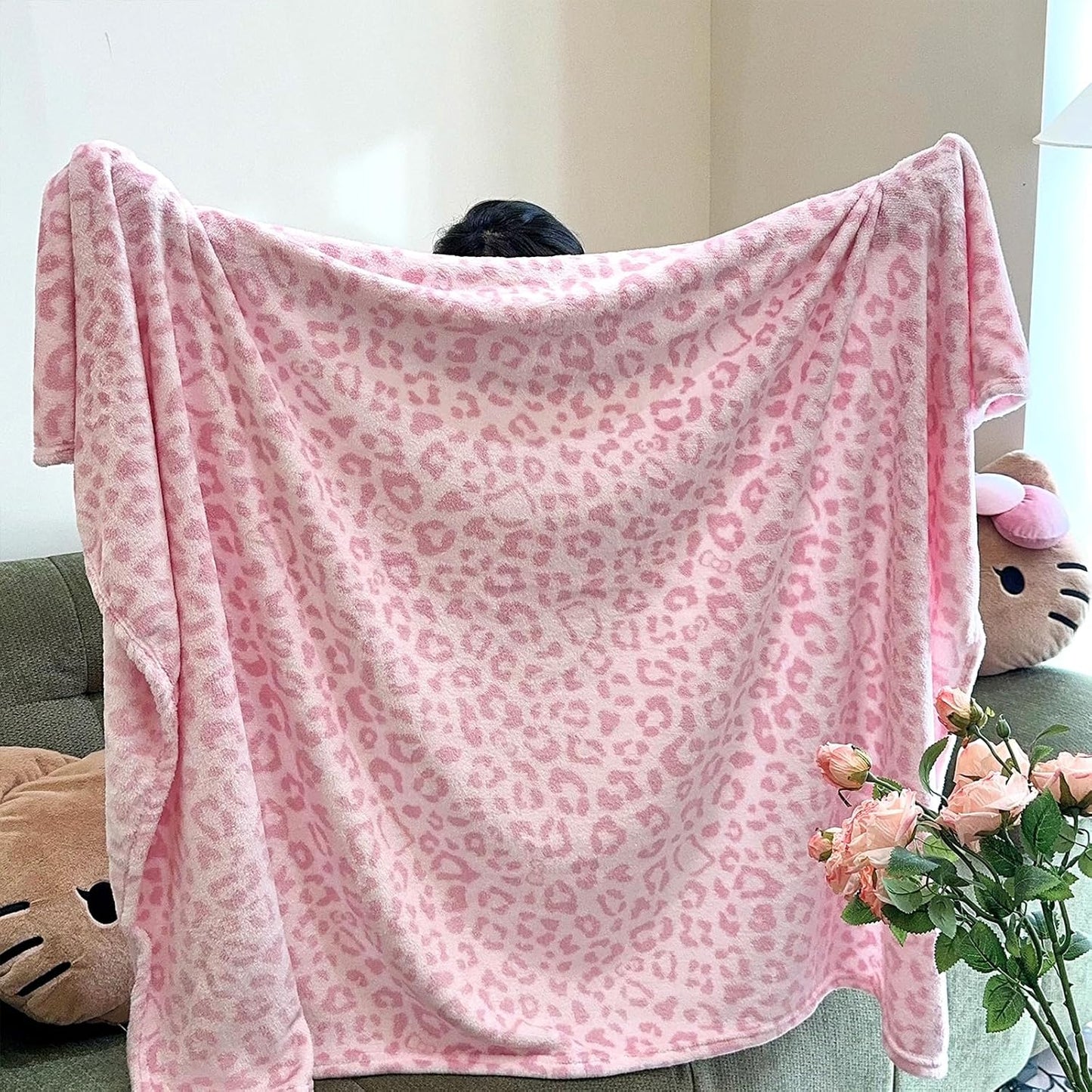 PU MEI Pink Leopard & Cheetah Print Fuzzy Flannel Blanket, Double Sided Ultra Cozy Super Soft Lightweight Animal Throw Blanket for Sofa, Couch, Bed, 60" x 80" inches