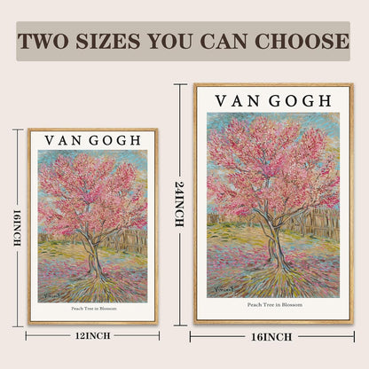 LARAGE Van Gogh Framed canvas Wall Art,Peach Tree in Blossom Botanical Impressionist Artwork,Classic Art Reproductions for Living Room Bedroom Home Decor-12x16 Inch