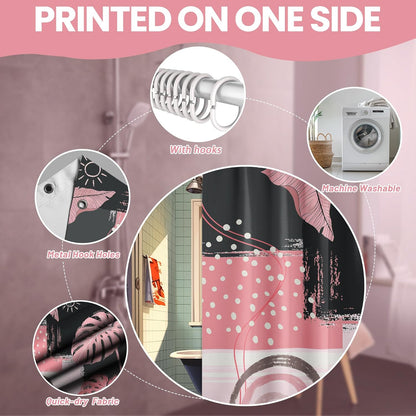 Pink and Gray Mid Century Modern Shower Curtain Bohemian Abstract Light Pink and Grey Shower Curtains for Bathroom Decor Sets, Waterproof Cloth Fabric with Hooks, 70x72 Inch