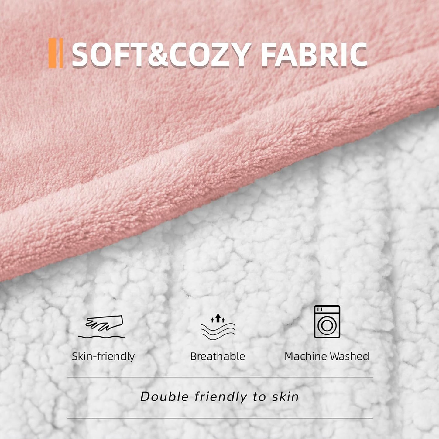 Heated Blanket 50''x60''-Soft and Comfortable Electric Throw,5 Heat Settings and 3H Auto Shut-Off Heating Blanket ETL&FCC Certification Machine Washable (Pink)