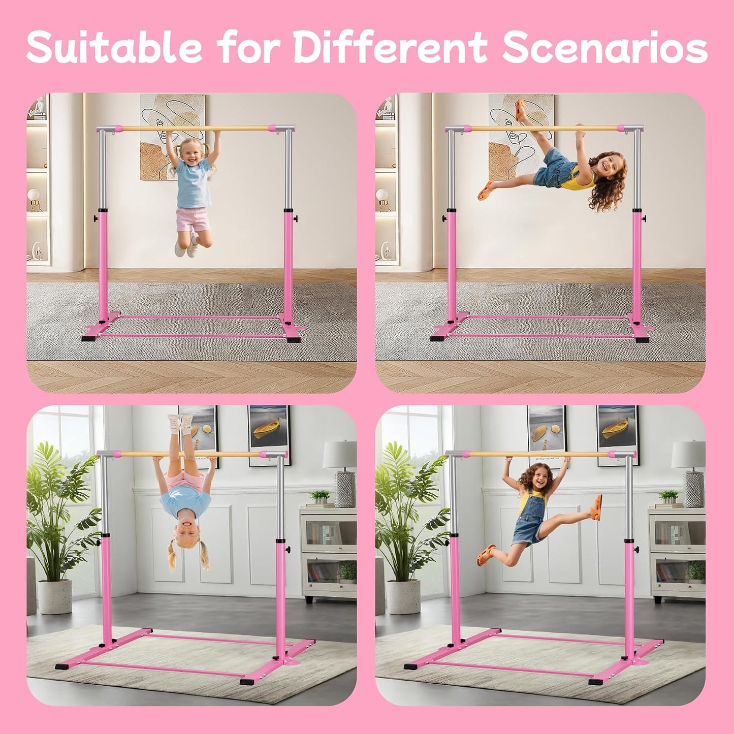 EL&IT·Wings Gymnastic Kip Bar,Horizontal Bar for Kids Girls Junior,3' to 5' Adjustable Height,Home Gym Equipment,Ideal for Indoor and Home Training,300lbs Weight Capacity