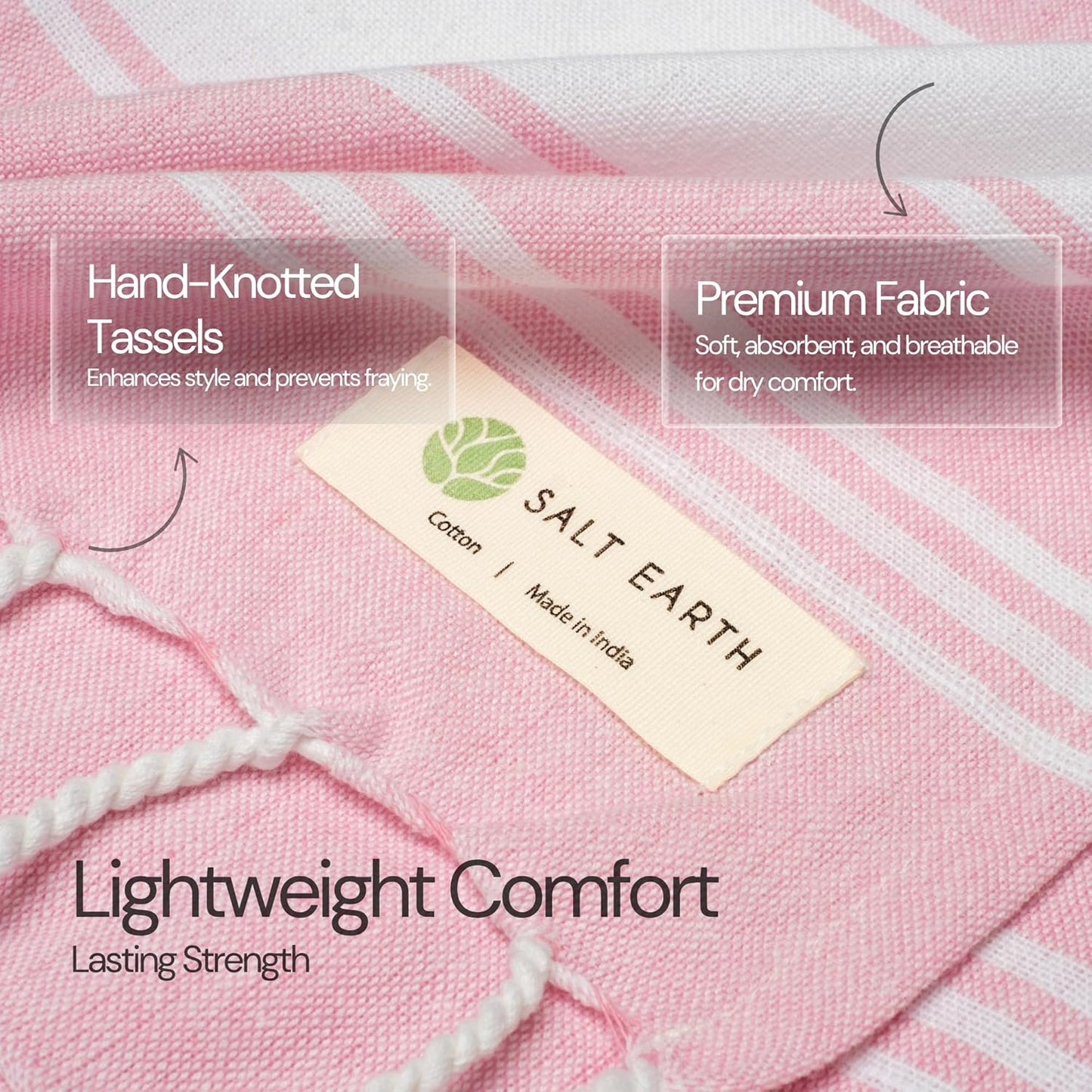 Salt Earth Cotton Turkish Beach Towel (Set of 2, 36"x72") - Soft, Quick Dry, Sand Resistant, Absorbent Towels for Bathroom, Home, Travel, Pool, Spa, Bath, Swim - Beach Towels Oversized (Pink)