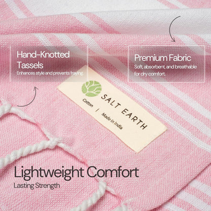 Salt Earth Cotton Turkish Beach Towel (Set of 2, 36"x72") - Soft, Quick Dry, Sand Resistant, Absorbent Towels for Bathroom, Home, Travel, Pool, Spa, Bath, Swim - Beach Towels Oversized (Pink)
