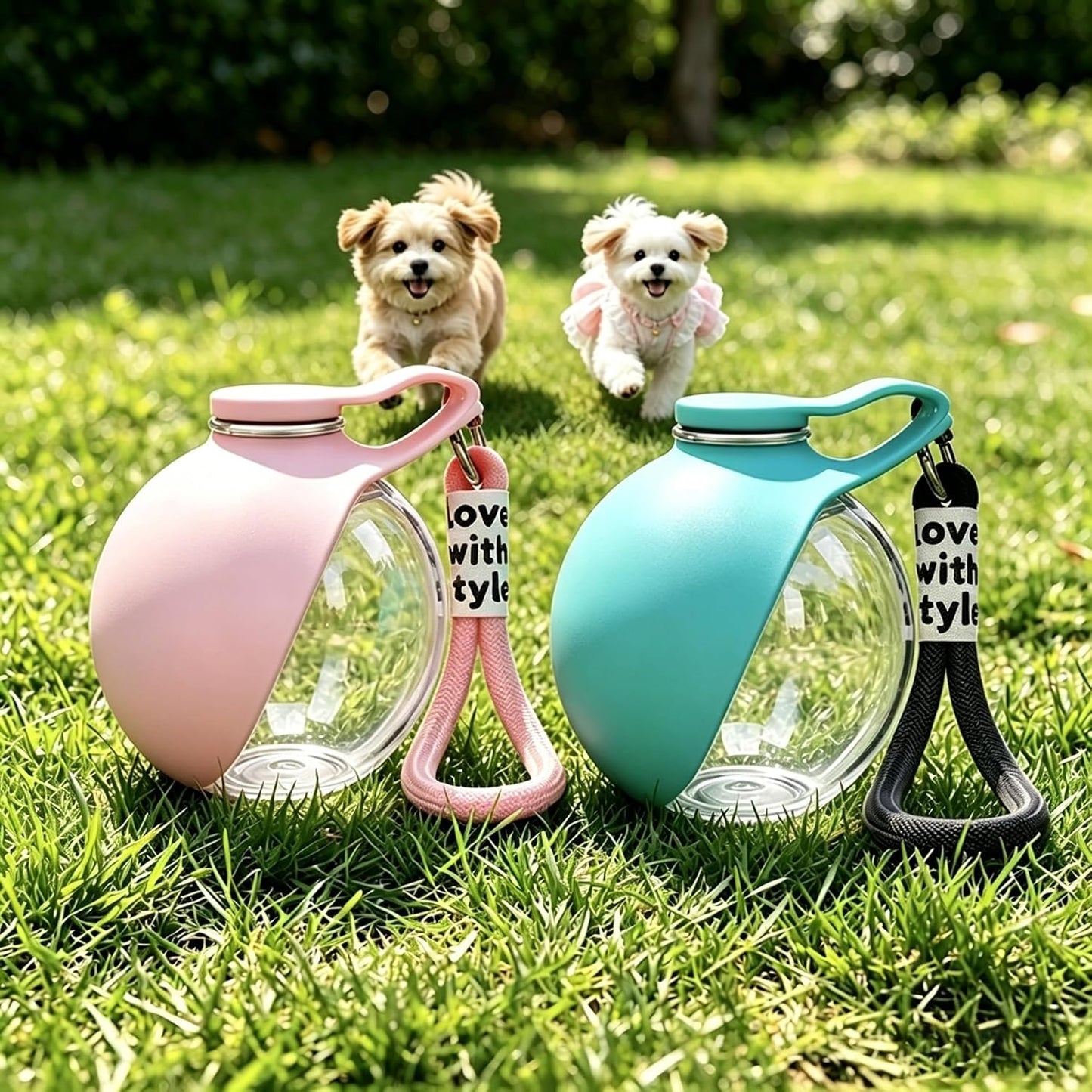 Portable Dog Water Bottle with Bowl, 10 Oz 2 in 1 Integrated Pet Water Bottle for Dogs Drinking, Leakproof Transparent Travel Water Bottle for Dogs On Walks, Hiking, Traveling (Pink Clearly)