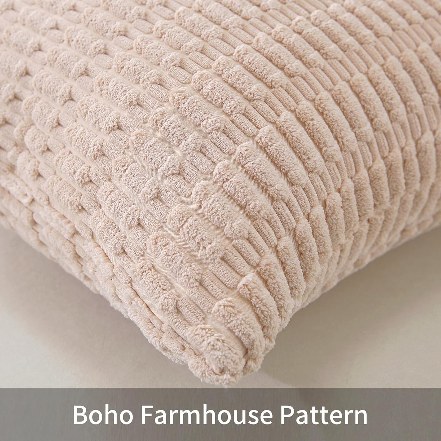 Set of 2 Corduroy Decorative Throw Pillow Covers 22x22 Inch, Boho Striped Pillow Covers Farmhouse Home Decor for Sofa Living Room Couch Bed,Light Pink