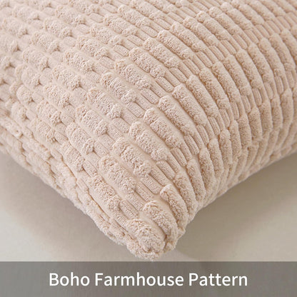 Set of 2 Corduroy Decorative Throw Pillow Covers 20x20 Inch, Boho Striped Pillow Covers Farmhouse Home Decor for Sofa Living Room Couch Bed,Light Pink