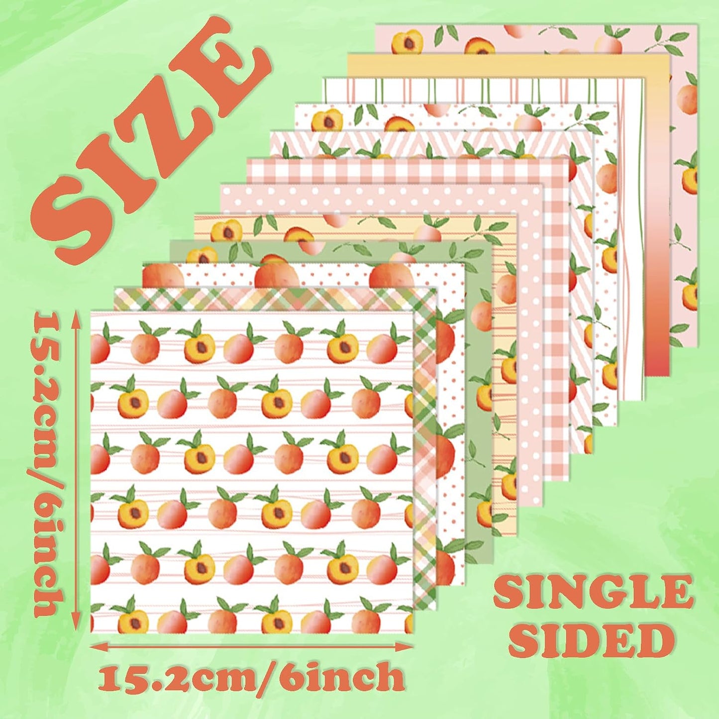 Fruit Themed Scrapbook Paper, 24 Sheets Summer Single -sided Pattern Papers 160GSM Square Decorative Cardstock Paper for Scrapbooking DIY Junk Journal Arts Crafts 6 inches (peach)