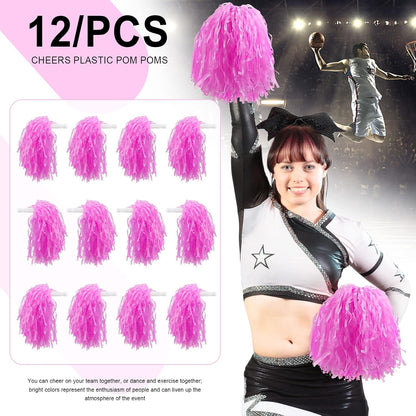 12 Pcs Cheerleading Pom Poms, Cheer Pompoms Bulk with Metallic Foil Handle, Lightweight for Cheerleading, Sports Games, Party Dance Costume Accessories