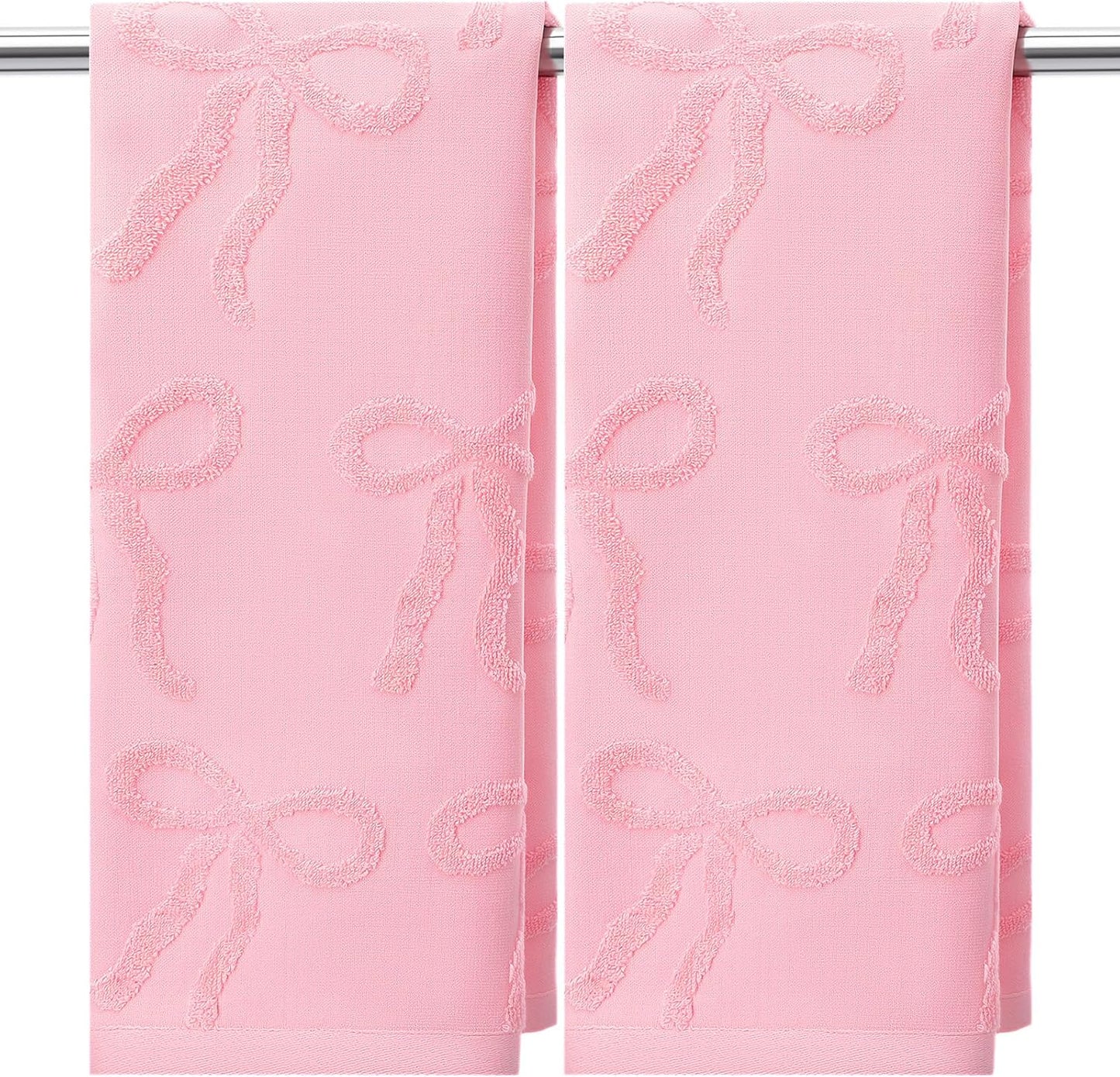 Kifmurase 2PCS Pink Hand Towels for Girl Bathroom Decor, Pink Bow Face Towels Cotton Soft Absorbent Decorative Jacquard Facecloth, Cute Bath Towel for Kitchen Bathroom Decor, 29.5 × 13 inch