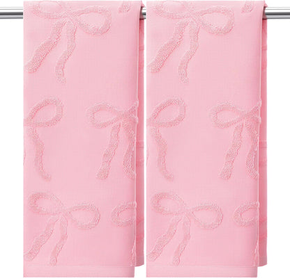 Kifmurase 2PCS Pink Hand Towels for Girl Bathroom Decor, Pink Bow Face Towels Cotton Soft Absorbent Decorative Jacquard Facecloth, Cute Bath Towel for Kitchen Bathroom Decor, 29.5 × 13 inch