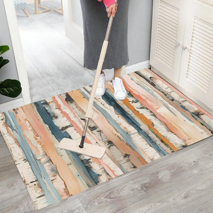 Birch Stripe Door Mat, Front Indoor Door Mat Faux Wool Non-Slip Entryway Rug Absorbent Elegant Wood Grain Throw Rug for Indoor Entrance Hallway, 2'X3', Peach Pink Washable