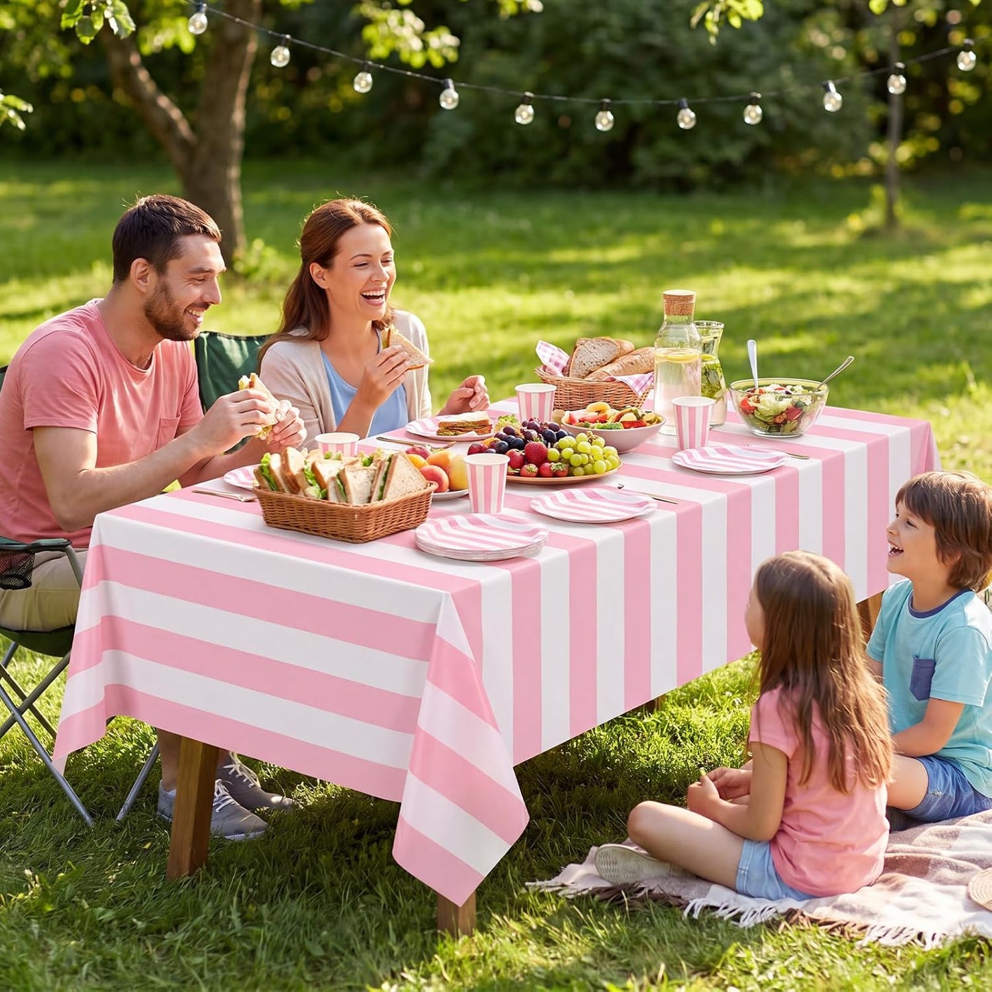 3 Pack Pink Striped Tablecloth, 54 x 108Inch Pink and White Striped Tablecloth Pink Carnival Theme Party Decorations Waterproof Plastic Table Cloth for Birthday Picnic Baby Shower Wedding Halloween
