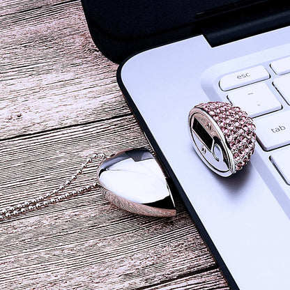 64GB USB 3.0 Flash Drive Diamond Heart with Necklace Memory Stick High Speed Data Storage Pink