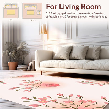 Flatwoven Area Rug 4x6 ft, Peach Blossom Abstract Floor Art, Non Slip, Stain Resistant, Washable High Traffic Area Rugs for Living Room, Bedroom Decor