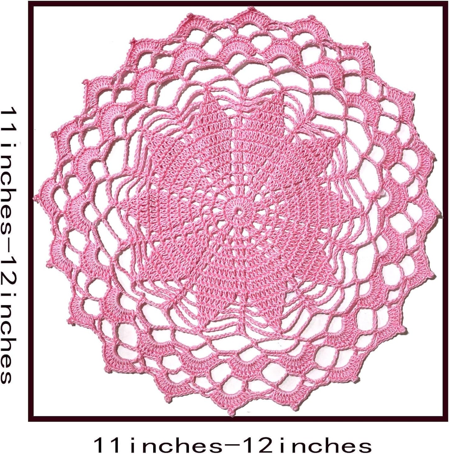 SUNONE11HKA 12 Inch Lace Crochet Doilies Table Placemat Washable Kitchen Round Leaves Decor Doily (1, Pink)