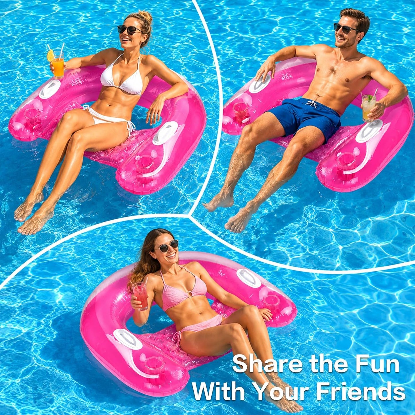 Inflatable Pool Floats Adult, PVC Material Floating Lounge Chairs with Cup Holders, Comfortable Hammock Noodle Mat Floating Beach Seat for Party Summer, Pool, Lake, Beach or River Relaxation