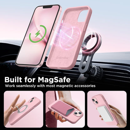 GolbinBox Magnetic for iPhone 13 Case & iPhone 14 Case, Compatible with MagSafe, [Soft Anti-Scratch Microfiber Lining], Slim Liquid Silicone Shockproof Protective Phone Case 6.1 inch, Peach Pink