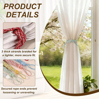 PATIKIL 23inch Curtain Tiebacks, 6 Pack Curtain Tie Backs Handmade Braided Drapery Tiebacks Lovely Cute Versatile Holdback Rope with Hook for Curtains Drapes Wall Window, Pink