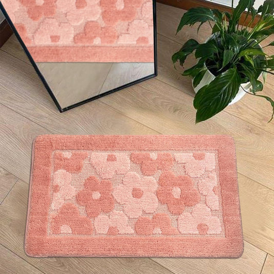 Pink Flowers Bath Rug Cute Floral Bathroom Rugs Extra Soft Water Absorbent Bathroom Mat Non Slip Bath Mats for Bathroom Bathtub Shower Rug Washable Aesthetic Decor Door Mat, 20" x 32"