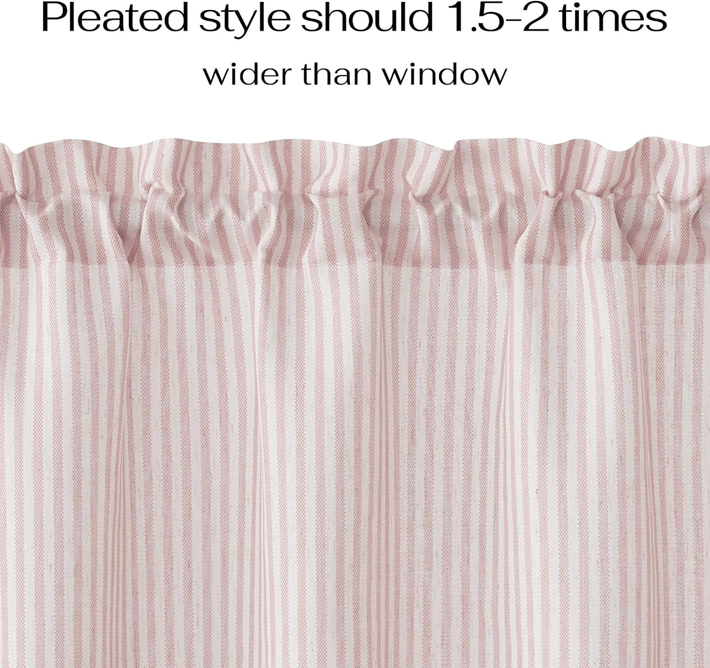 NICETOWN 18 Inch Light Pink for Window Linen Curtains, Striped Design Living Room Curtain for Small Window, Rod Pockets Bedroom Kitchen Valance, 1 Panel, W52 x L18