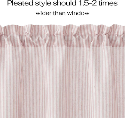 NICETOWN 18 Inch Light Pink for Window Linen Curtains, Striped Design Living Room Curtain for Small Window, Rod Pockets Bedroom Kitchen Valance, 1 Panel, W52 x L18