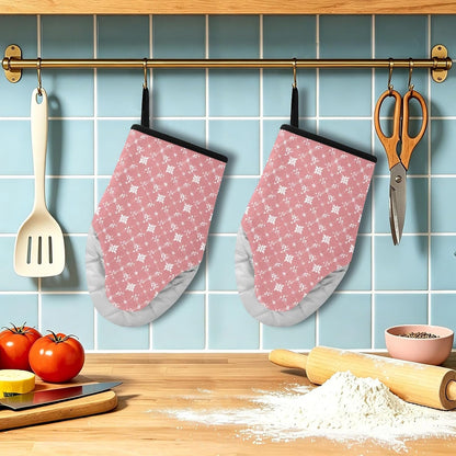 Oven Mitt 2 Pack Set Light Pink Art Kitchen Mitts Gloves for for Cooking Baking Grilling
