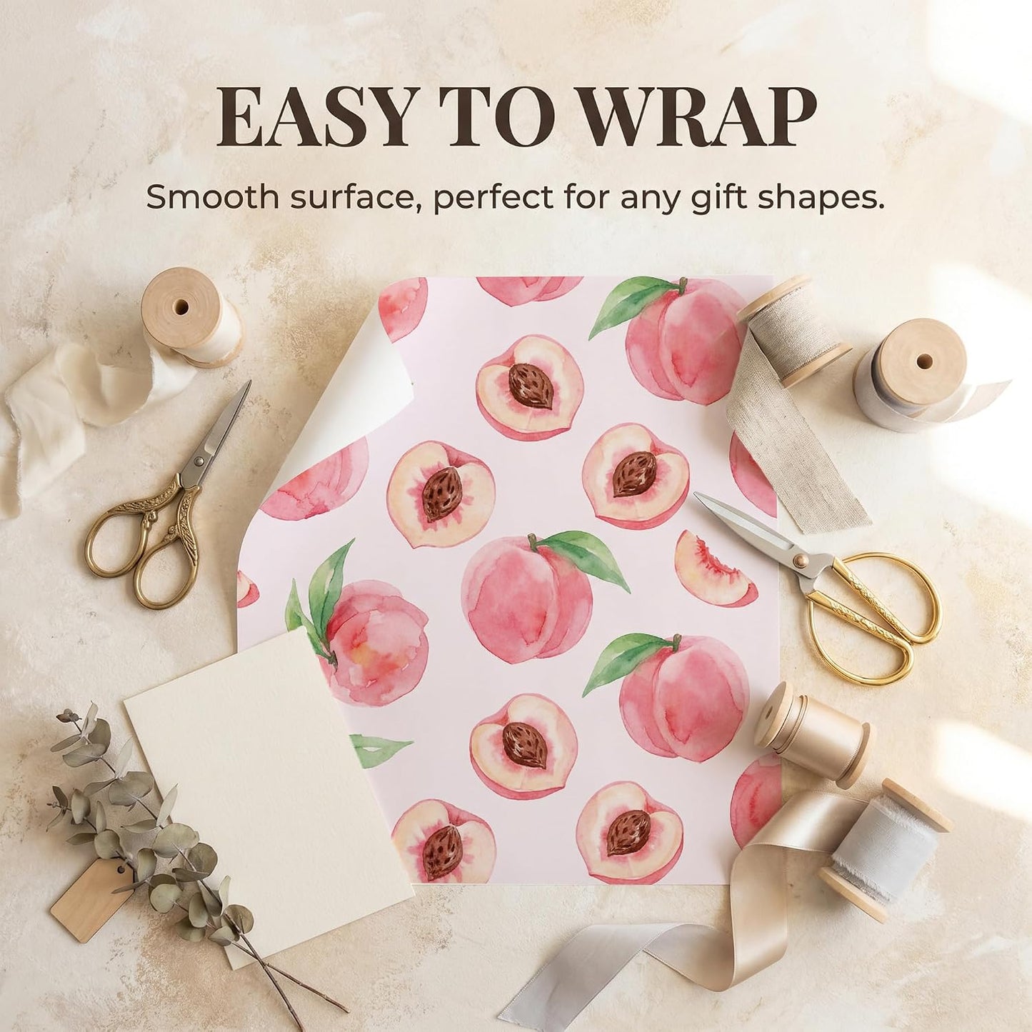 SHSEEN Pink Peach Wrapping Paper, 19.6 x 27.5 in, 2 Sheets | Pink Peach design, 19.6 x 27.5 in, 2 sheets, 120gsm folded kraft paper for birthday.