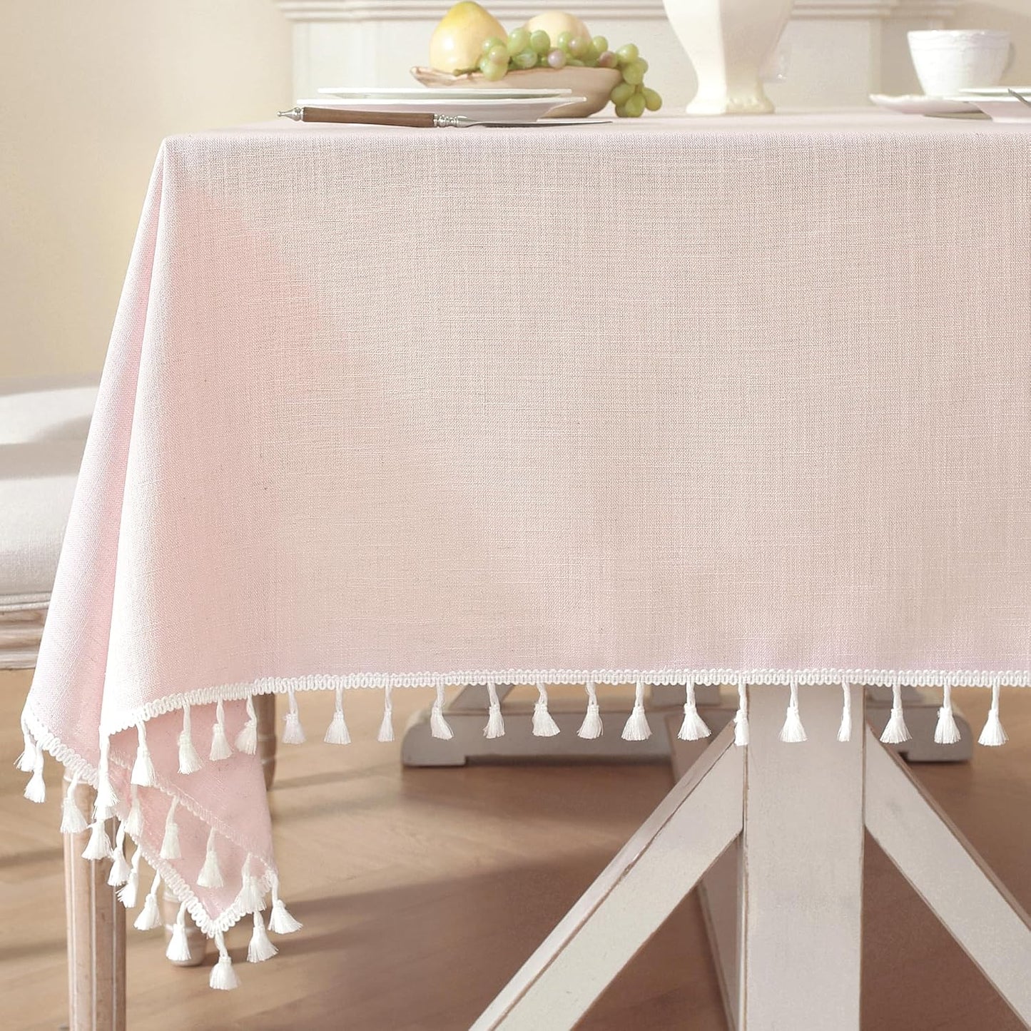 Laolitou Rustic Tablecloth Cotton Linen Waterproof Spring Tablecloths Burlap Table Cloths for Kitchen Dining,Party,Holiday,Christmas, Light Pink Rectangle 55''x90'',6-8 Seats