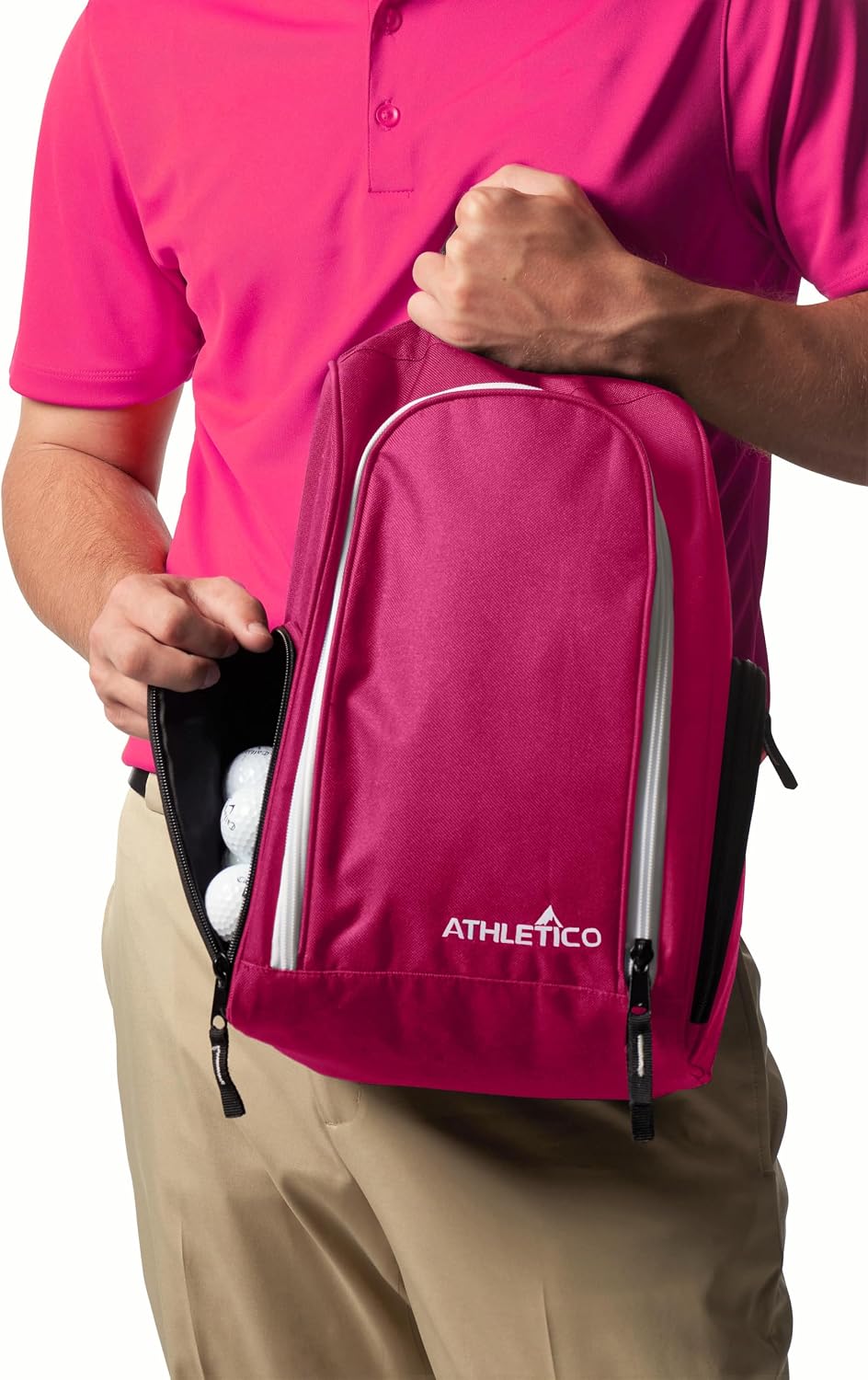 Athletico Golf Shoe Bag - Zippered Shoe Carrier Bags With Ventilation & Outside Pocket for Socks, Tees, etc. (Pink)