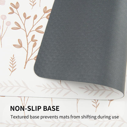 QIYI Placemats Set of 6, 12x18 Inch Faux Leather Place Mats for Kitchen Dinning, Heat Resistant Anti Slip Floral Table Mats, Waterproof Wipeable Washable Placemat Party Beige Table Décor, Pink Flowers