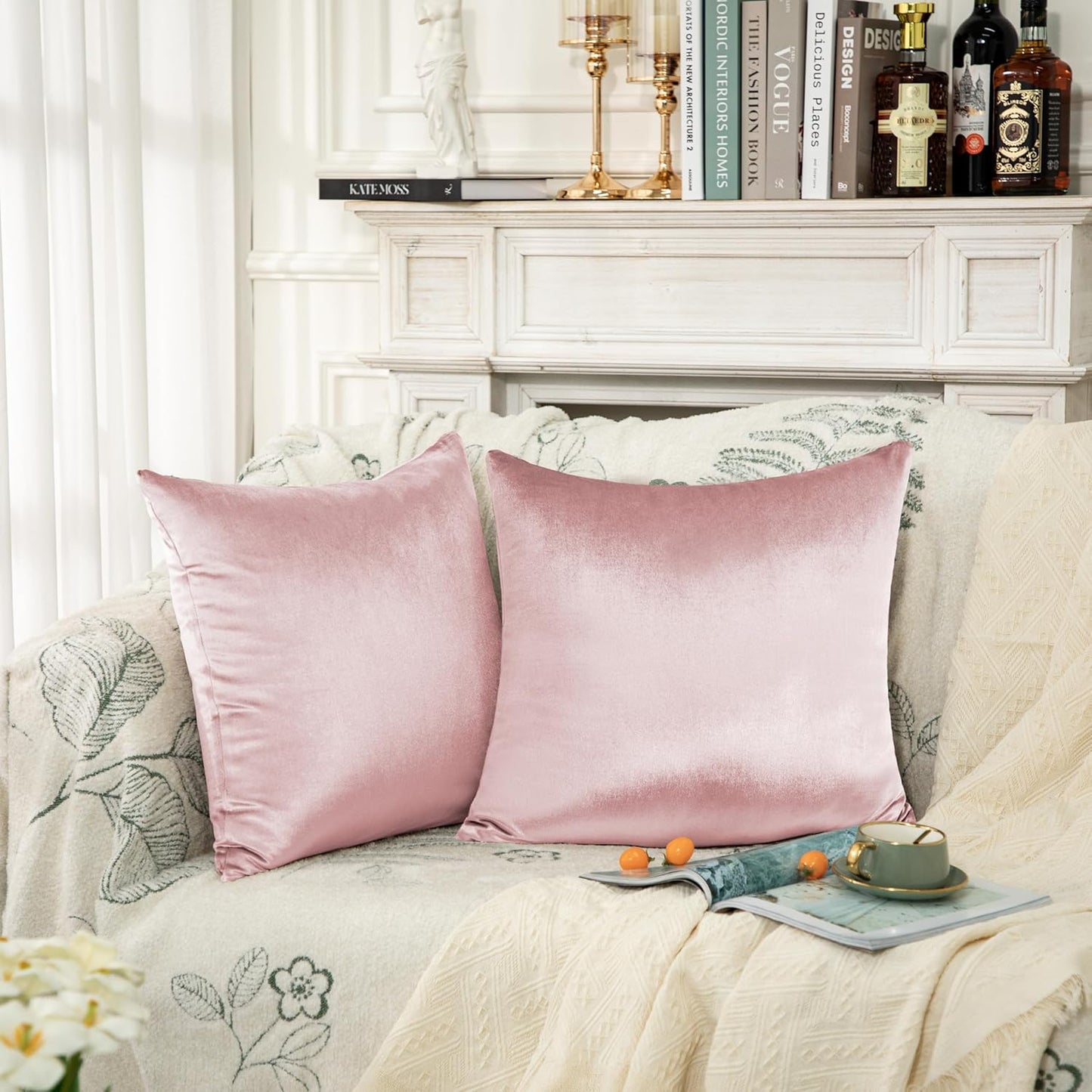 2 Pack Pink Velvet Pillow Covers, 18x18 Inches Decorative Cushion Covers for Couch Sofa Bed, Super Soft and Cozy Luxury, Zippered Design