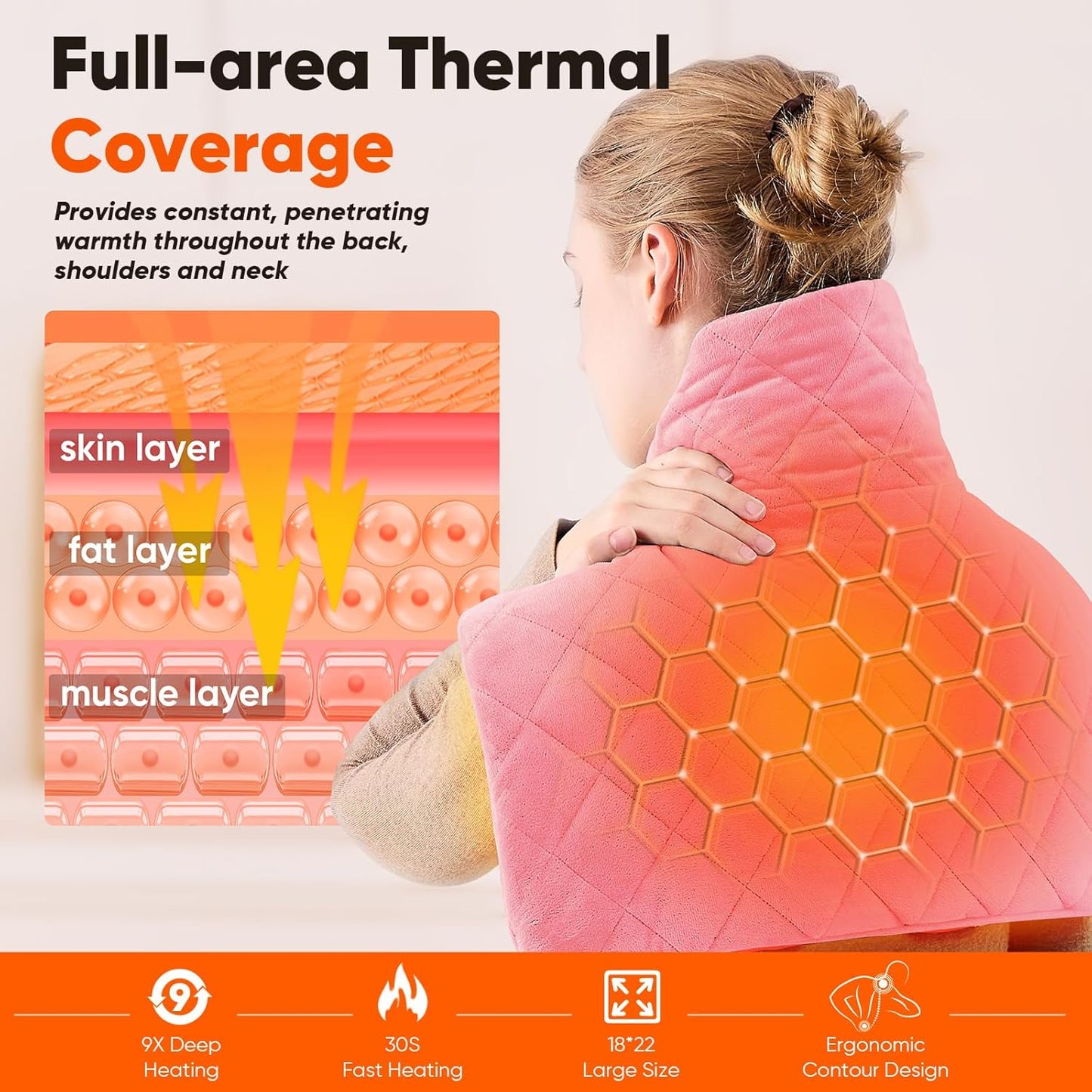 Pink Weighted Heating Pad for Neck Shoulders and Back, Mothers Day Gifts for Mom Wife Grandma, Birthday Gifts for Teen Girls Women, Electric Heated Blanket with 9 Heat Options 4 Auto-Off Timer