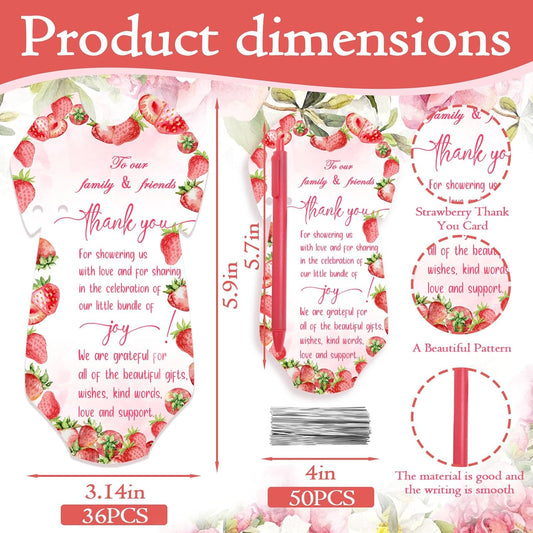 36PCS Pink Strawberry Baby Shower Pens for Guests, 36 Ballpoint Pens 36 Thank you Tags with Twine Prizes Souvenirs Gift Bags Stuffer Supplies