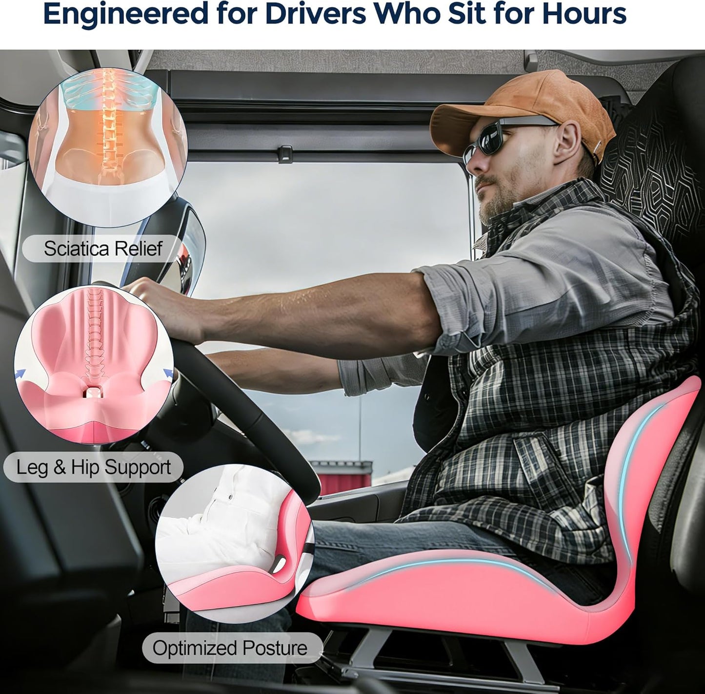 Seat Cushion for Office Chair and Car, L-Shaped Ergonomic Seat Cushions,Memory Foam Orthopedic Cushion with Coccyx Hollow,Lumbar Support & Tailbone Pain Relief for Car, Truck, Home,Gaming Chair,Pink
