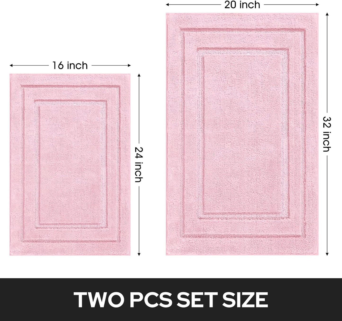 HOMEIDEAS Pink Bathroom Rug, 2 Piece Super Soft Microfiber and Absorbent Shower Mat, Machine Washable Bath Mats for Valentine's Day Decorations, 20" x 32" + 16" x 24"