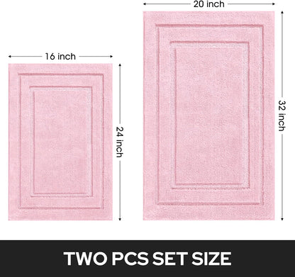 HOMEIDEAS Pink Bathroom Rug, 2 Piece Super Soft Microfiber and Absorbent Shower Mat, Machine Washable Bath Mats for Valentine's Day Decorations, 20" x 32" + 16" x 24"
