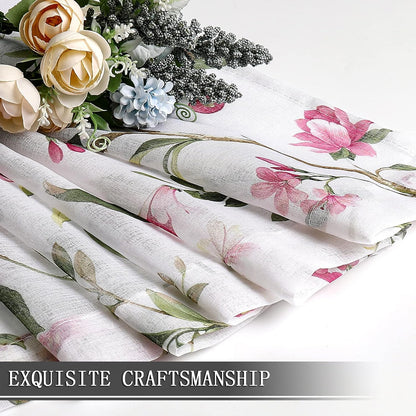 Tollpiz Floral Sheer Curtain Valance Pink Cherry Flower Butterfly Print Living Room Valance Curtains Rod Pocket Voile White Sheer Curtain Valances for Bedroom, 54 x 16 inches Long, Set of 1 Panel