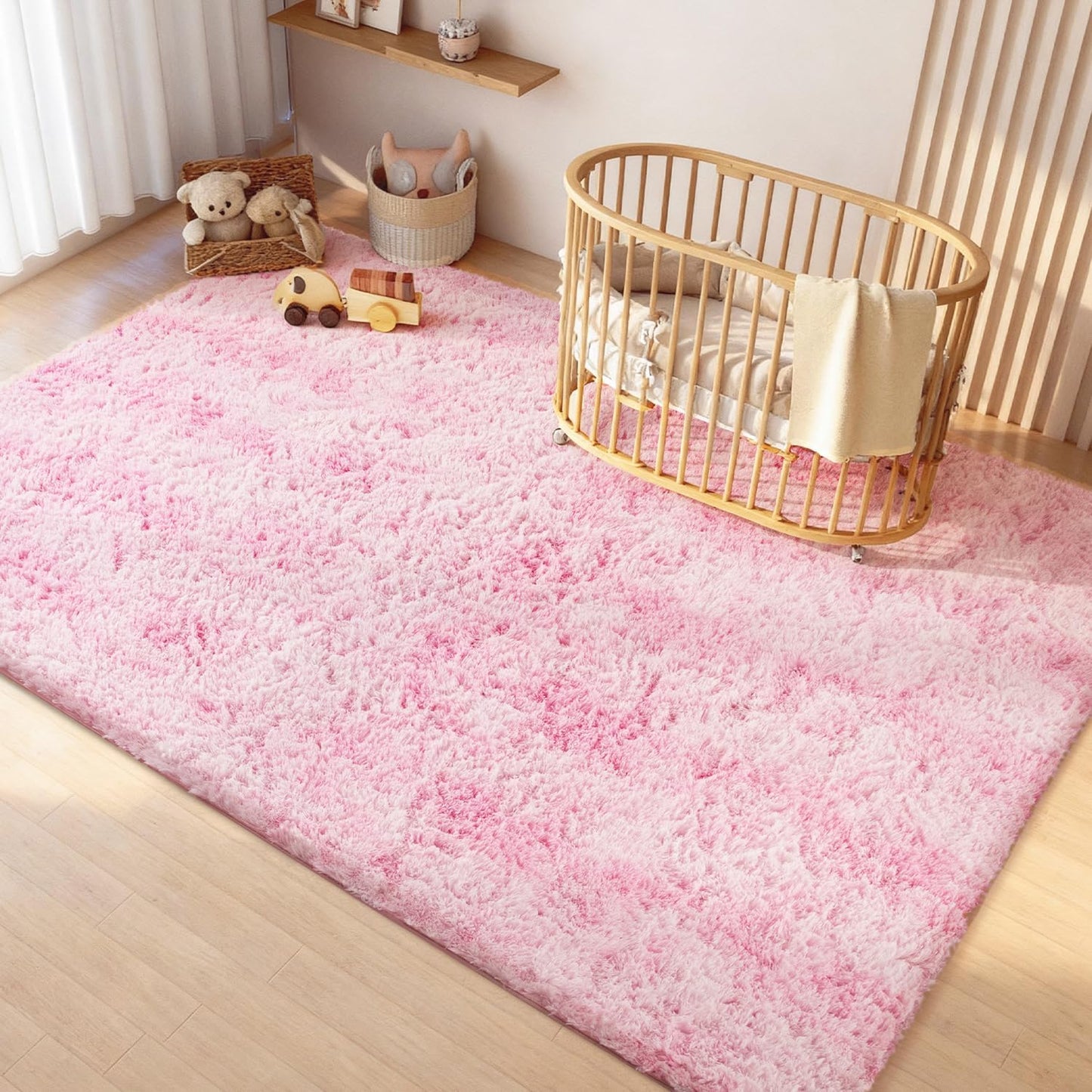 Litanika 5x8 Fluffy Shag Faux Fur Area Rug for Living Room Bedroom, Tie-Dyed Pink High Pile Soft Plush Shaggy Furry Bedside Playroom Dorm Carpet, Non-Slip, Non-Shedding Modern Indoor Floor Rug