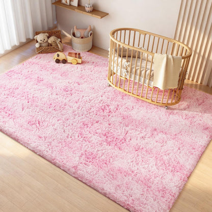 Litanika 5x8 Fluffy Shag Faux Fur Area Rug for Living Room Bedroom, Tie-Dyed Pink High Pile Soft Plush Shaggy Furry Bedside Playroom Dorm Carpet, Non-Slip, Non-Shedding Modern Indoor Floor Rug