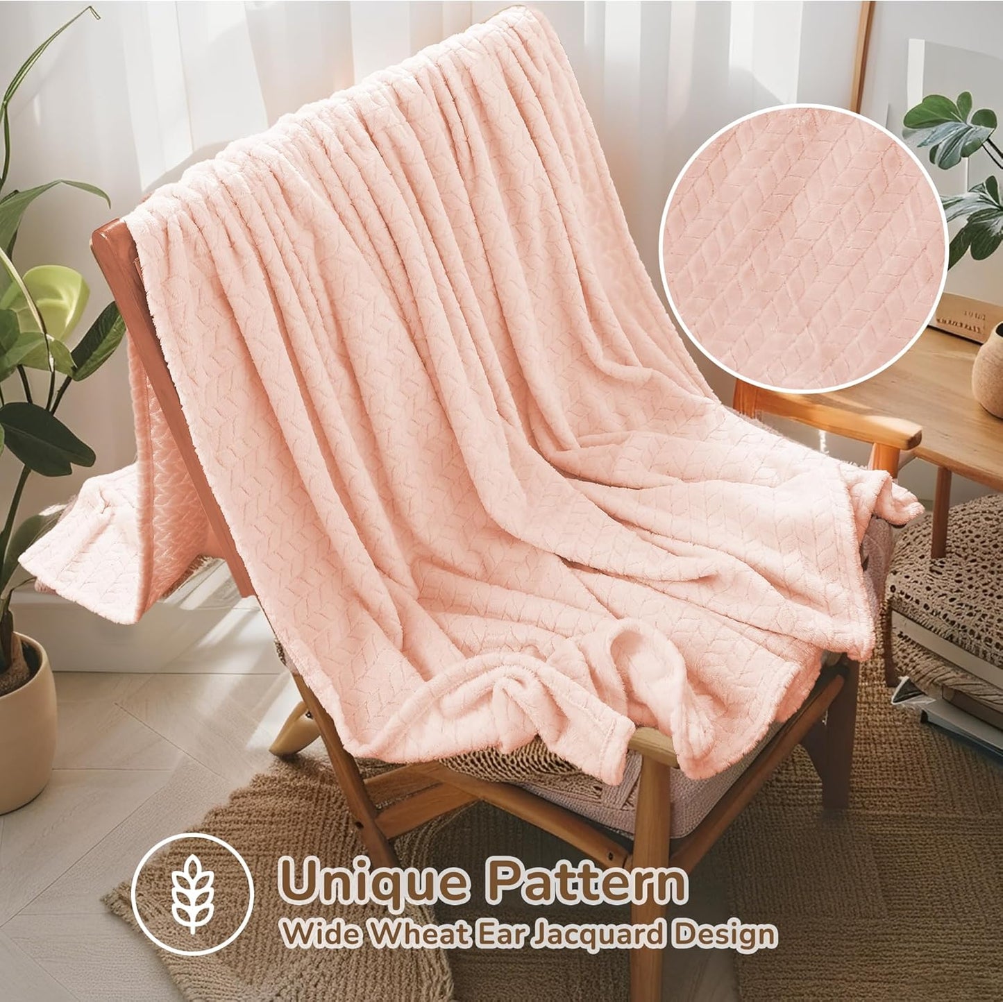 Flannel Throw Blanket 70x80 inches, Cozy for Couch & Bed, Outdoor Camping Travel Blanket Pet Friendly, Room Decor for Spring Summer, Mothers Gifts, Pink
