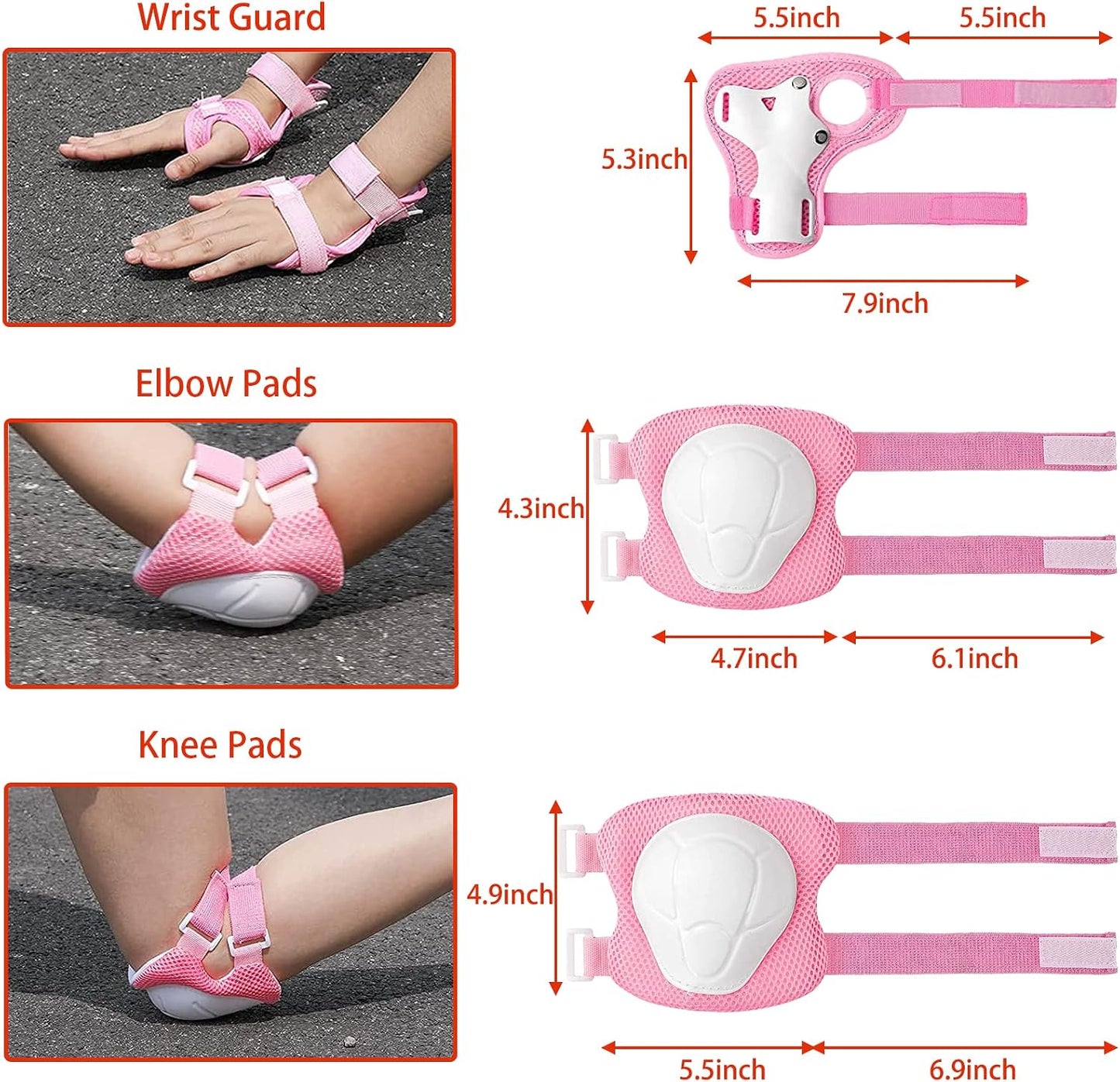 Kids Helmet Set with Knee Pads Elbow Pads Wrist Guards,Adjustable Helmet for Toddler Kids&Youth,3~14yrs Girl Boy Kids Protective Gear Set for Roller Skate Scooter Inline skatings Longboard