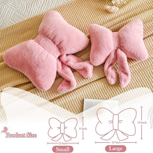 Lfsaaj Bowknot Pillow Dusty Pink Cute Bow Decorative Throw Pillows 12" Aesthetic Home Decor Bow Cushions Butterfly Knot Plush Pillow for Bedroom Couch