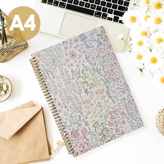 Cute Spiral Notebook Journal for Women, Floral Pastel Pretty A4 Hardcover Spiral Notebook for Women School Aesthetic Pink Journal for Teen Girls - A4 8.5"x11" [Hardcover-spiral]